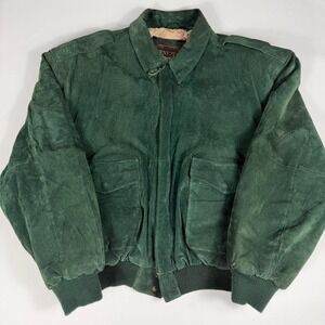 Men's Veneza Green Suede Leather Jacket Men's 26/28 Measurements shown